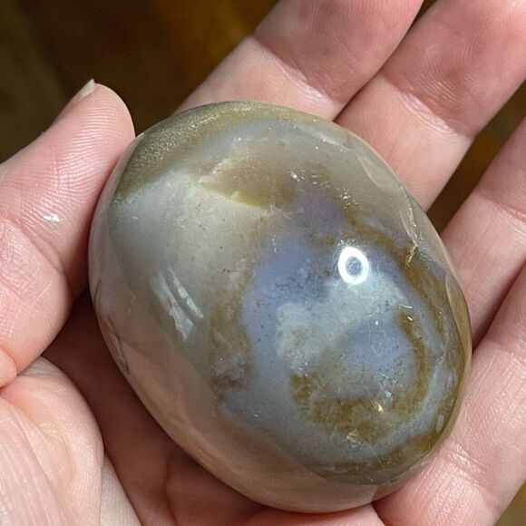 Ocean Jasper palm stone crystal natural green white dots yellow brown agate agat - Picture 10 of 10